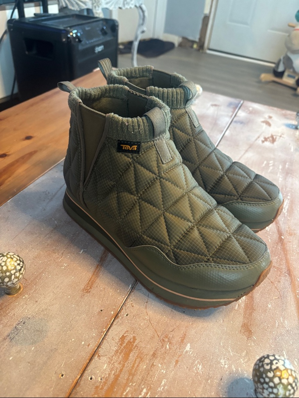 Teva Quilted Slip-On Booties in Olive